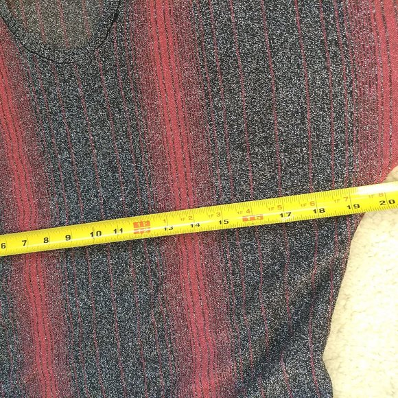 vintage 80s metallic batwing stripe sweater black red silver - Picture 6 of 6